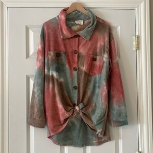 Fantastic Fawn Tie Dye Soft Button Up Long Sleeve Tops